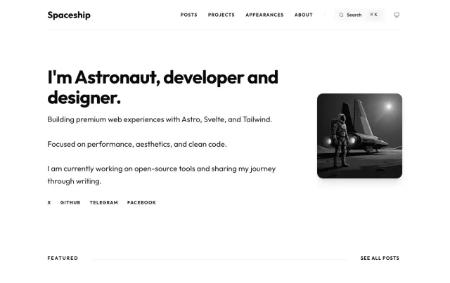 Spaceship Astro theme preview