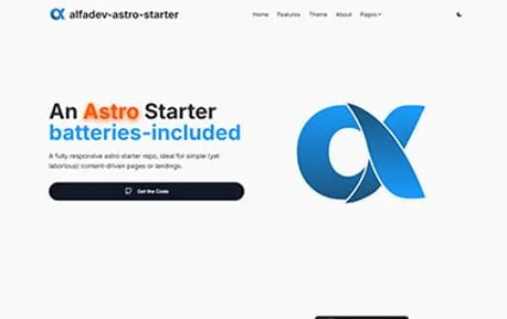 AlfaDev Astro Starter - A free Astro digital product landing page template with plenty of useful elements and extra pages included.
