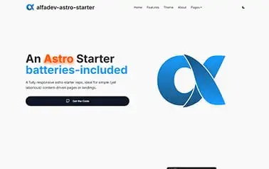 AlfaDev Astro Starter - A free Astro digital product landing page theme with plenty of useful elements and extra pages included.