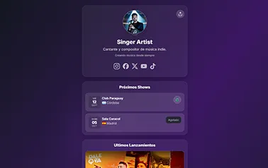 Artistree - Tailwind Astro personal website template featuring link in bio style with purple gradients