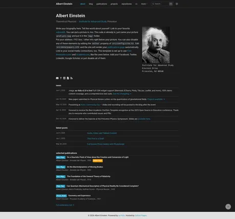 AS Folio - Astro Tailwind academic portfolio with publications, news feed, and dark layout