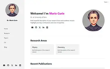 Astro Academia - Tailwind Astro personal website theme featuring fixed sidebar and right content area