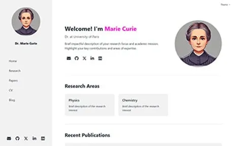 Astro Academia - Tailwind Astro personal website template featuring fixed sidebar and right content area