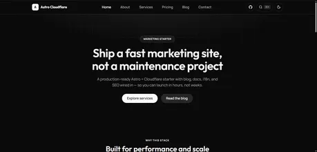 Astro Cloudflare Starter - Astro Cloudflare marketing and docs starter with dark hero and bold sans headline