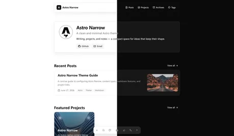 Astro Narrow - Clean minimal Astro blog theme with compact cards and light/dark layout