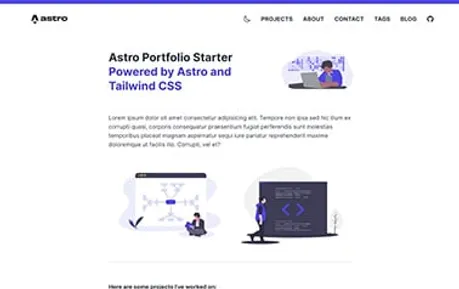 Astro Portfolio Starter - Free Tailwind CSS Astro portfolio template providing all the essential sections for showcasing projects.