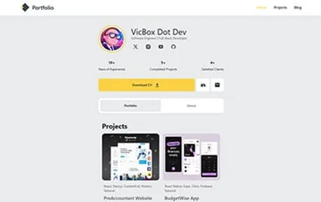 Astro Simple Portfolio vito8916 - Shadcn Tailwind React Astro portfolio template featuring narrow layout and multiple pages