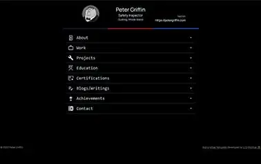 Astro-Vitae - Simple Tailwind CSS and Alpine.js Astro resume theme with accordion elements wrapped in a dark theme.