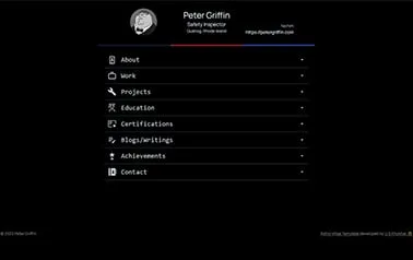 Astro-Vitae - Simple Tailwind CSS and Alpine.js Astro resume template with accordion elements wrapped in a dark theme.