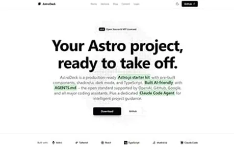Astrodeck - Shadcn Tailwind React Astro startup website template featuring modern header and multiple minimal pages
