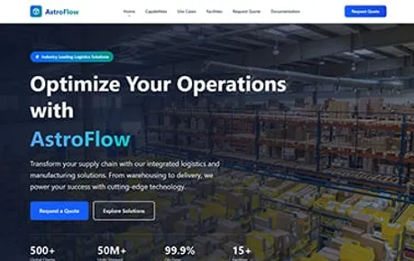 AstroFlow Logistics Template - Tailwind React Astro business website template featuring green blue gradients and modern layout