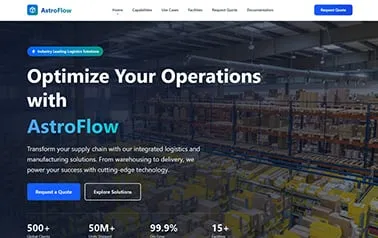 AstroFlow Logistics Template - Tailwind React Astro business website template featuring green blue gradients and modern layout
