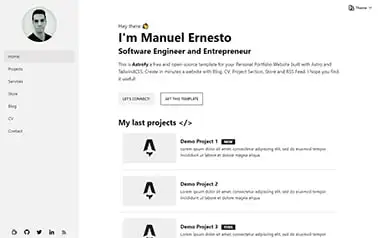 Astrofy - Simple Tailwind CSS Astro personal website theme with a fixed sidebar and a scrolling content area.