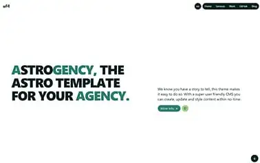 Astrogency - Tailwind Storyblok Vue Astro agency website theme featuring multiple wide layout pages
