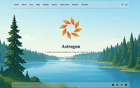 Astrogon - Tailwind React Astro blog template featuring fixed illustration backdrop and translucent elements