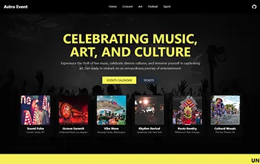Astrojs Event Template - Tailwind Astro event landing page template featuring multiple dark pages and text carousel