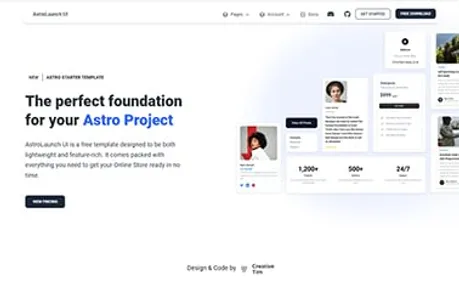 AstroLaunch UI - Free Tailwind CSS and React Astro startup theme with a sleek design and blue accents.