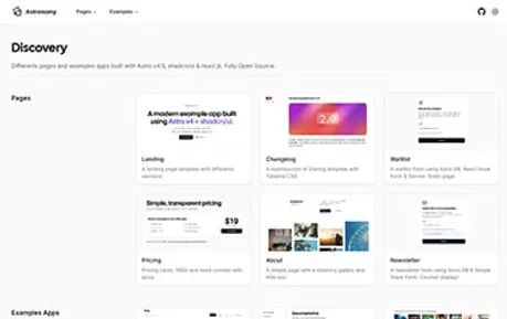 Astronomy - Shadcn Tailwind React Astro business website template offering multiple pages with preview page