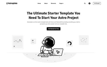 Astroplate - Impressive free Astro startup theme styled in an elegant monochromatic palette.