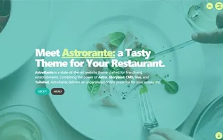 Astrorante - Tailwind CSS, Storyblok, and Vue-powered Astro restaurant website template featuring a beautiful design