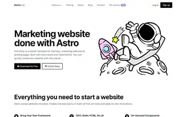 Astroship - Superb free Tailwind CSS Astro SaaS landing page theme with several pre-built pages included.