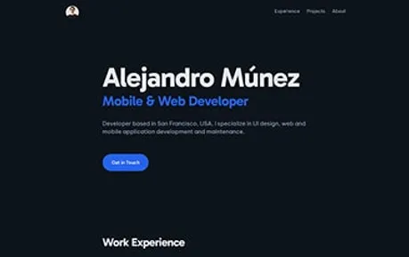 Astrozen - Tailwind CSS Astro portfolio template that looks great in a dark theme with bright blue highlights.