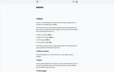 Aurora - A basic free Svelte Astro blog theme ideal for simple projects that need a quick launch.