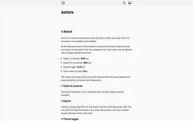 Aurora - A basic free Svelte Astro blog template ideal for simple projects that need a quick launch.