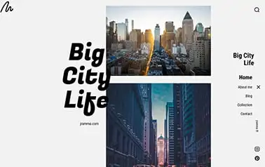Big City Life - Tailwind React Astro portfolio theme featuring gray background and image carousel