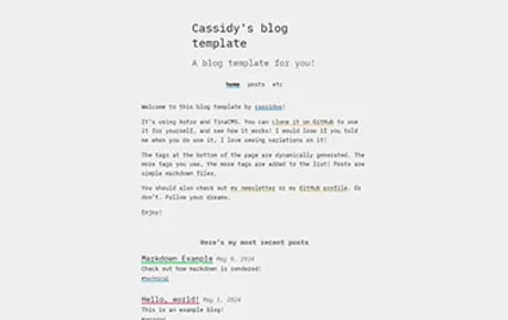 Blahg - TinaCMS Astro blog template featuring narrow layout, gray background and colorful accents