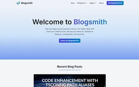Blogsmith - Flexible free Tailwind CSS Astro blog template offering dedicated article pages and extra UI elements.