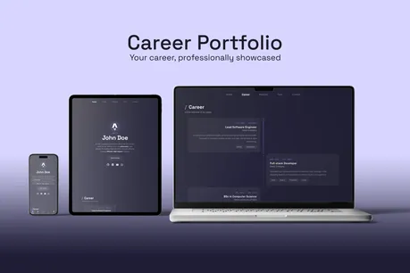 Career Portfolio - Data-driven Astro portfolio template with dark timeline layout across device mockups