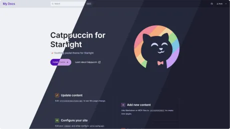 Catppuccin for Starlight - Starlight docs theme with soothing pastel palette and playful cat mascot