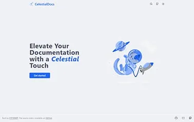 CelestialDocs - Shadcn Tailwind React Astro documentation template featuring gray background and blue accents