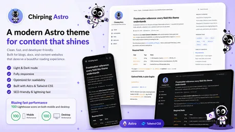 Chirping Astro - Astro Tailwind daisyUI blog theme with playful mascot and light/dark modes