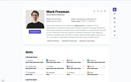 Devscard - Organized Tailwind CSS Astro resume template with gray background sections and clear text boxes.