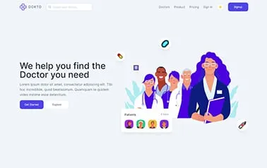 Dokto - A great free Tailwind CSS and Alpine.js Astro medical services template featuring evocative illustrations.