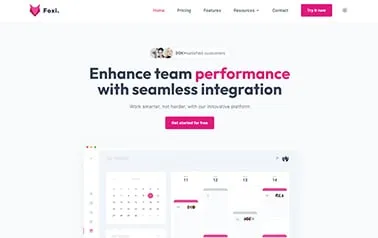 Foxi - Tailwind CSS Astro SaaS template with multiple pages and bold magenta highlights.