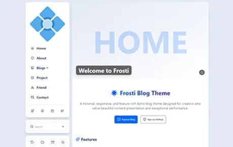 Frosti - DaisyUI Tailwind Astro blog template featuring modern layout with bento grid style elements