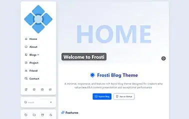 Frosti - DaisyUI Tailwind Astro blog theme featuring modern layout with bento grid style elements