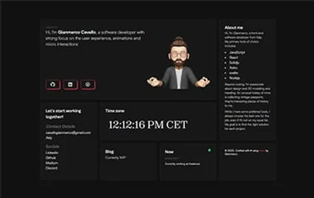 Astro Bento Portfolio - Free Astro personal website template following the popular Bento design style in a dark theme.