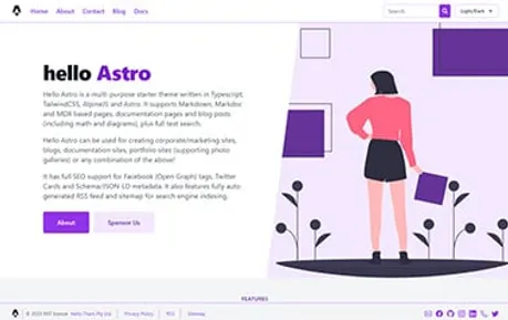 Hello Astro - An awesome Astro startup template built with Tailwind CSS and Alpine.js, packed with features.