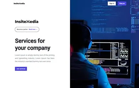 Inside Media Landing - Tailwind CSS and React Astro landing page template featuring a split header and useful sections.