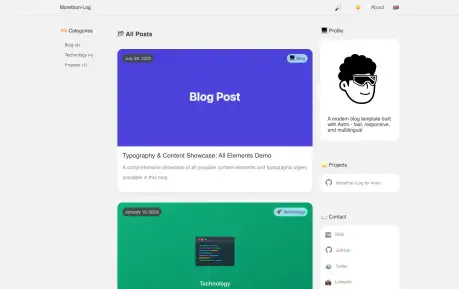 Morethan-Log for Astro - A multilingual Astro blog template with search, PWA support, dark mode, and SEO configuration.