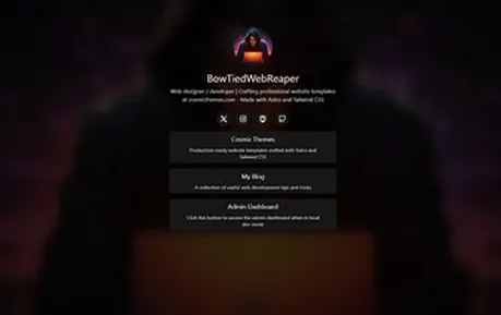 Landing Pad - Tailwind CSS and TinaCMS Astro personal website template based on an immersive, gaming-style dark theme.