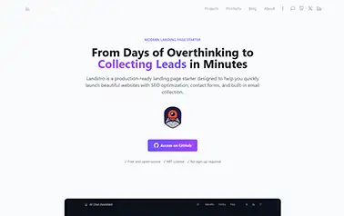 Landstro - Tailwind Astro digital product landing page theme featuring contact forms and email collection