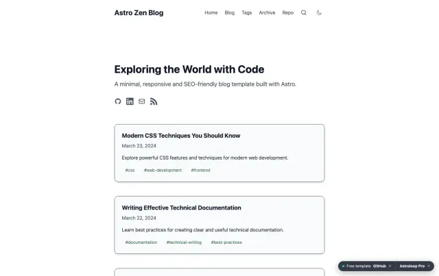 Astro Zen Blog Astro theme preview