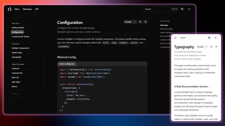 Lucode Starlight Theme - Astro Starlight docs theme recreating shadcn/ui design with dark sidebar layout