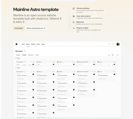 Mainline Astro Template - An Astro theme built with shadcn/ui, Tailwind 4 & Astro