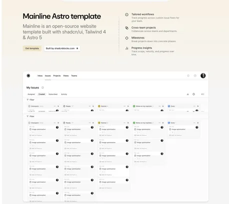 Mainline Astro Template - An Astro template built with shadcn/ui, Tailwind 4 & Astro